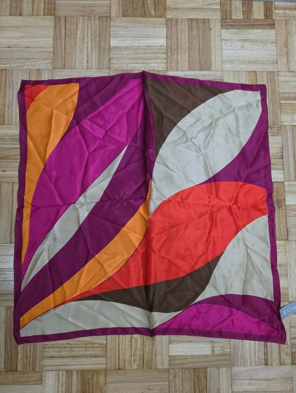 Echo Colorblock Leaf-Print 100% Silk Scarf